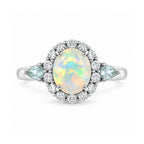 D'Joy Ethiopian Opal, Moissanite, Blue Moissanite Main Stone With Surrounding Stone Ring in Rhodium OverlaySterling Silver  2.170  Ct._8515567