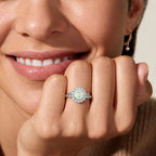 D'Joy Ethiopian Opal, Moissanite, Blue Moissanite Main Stone With Surrounding Stone Ring in Rhodium OverlaySterling Silver  2.170  Ct._8515567_1