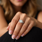 D'Joy Ethiopian Opal, Moissanite, Blue Moissanite Main Stone With Surrounding Stone Ring in Rhodium OverlaySterling Silver  2.170  Ct._8515567_2