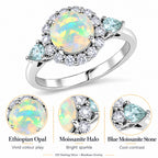 D'Joy Ethiopian Opal, Moissanite, Blue Moissanite Main Stone With Surrounding Stone Ring in Rhodium OverlaySterling Silver  2.170  Ct._8515567_3