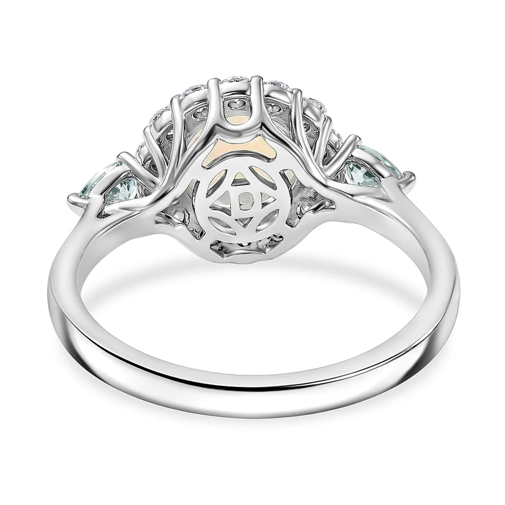 D'Joy Ethiopian Opal, Moissanite, Blue Moissanite Main Stone With Surrounding Stone Ring in Rhodium OverlaySterling Silver  2.170  Ct._8515567_4