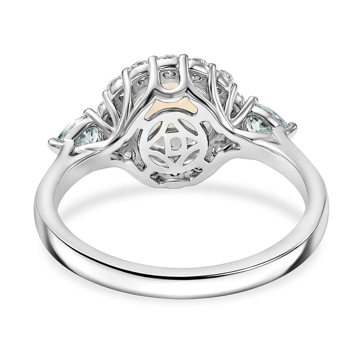 Certified and Appraised D'Joy Ethiopian Opal, Moissanite, Blue Moissanite Main Stone With Surrounding Stone Ring in Rhodium Overlay Sterling Silver 2.170 Ct. 8515567 4