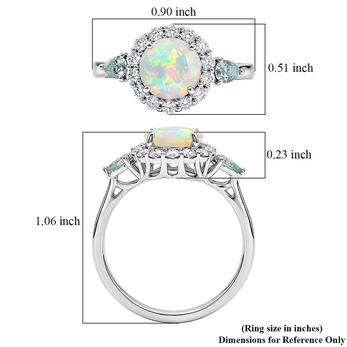 Certified and Appraised D'Joy Ethiopian Opal, Moissanite, Blue Moissanite Main Stone With Surrounding Stone Ring in Rhodium Overlay Sterling Silver 2.170 Ct. 8515567 6