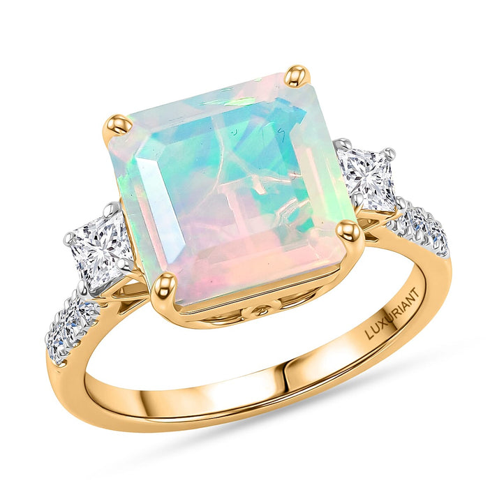 Luxuriant 10K Yellow Gold AAA Ethiopian Opal, Lab Grown Diamond GH, SI Main Stone With Side Stone Ring, Gold Wt.2.61 Gms  3.050  Ct. 8515579 1