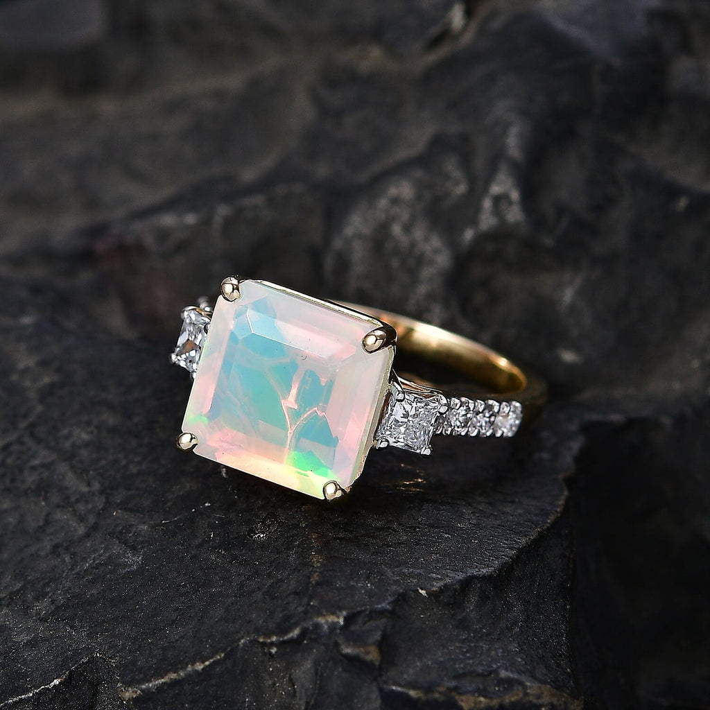 Luxuriant 10K Yellow Gold AAA Ethiopian Opal, Lab Grown Diamond GH, SI Main Stone With Side Stone Ring, Gold Wt.2.61 Gms  3.050  Ct._8515579_1