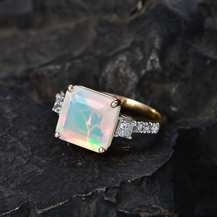 Luxuriant 10K Yellow Gold AAA Ethiopian Opal, Lab Grown Diamond GH, SI Main Stone With Side Stone Ring, Gold Wt.2.61 Gms  3.050  Ct. 8515579 2