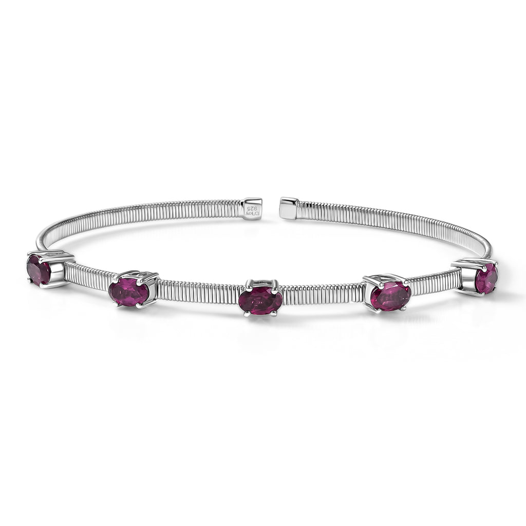 D'Joy - Natural Radiant Ember Garnet Full Bangle (Size - 7.5) in Rhodium Overlay Sterling Silver 2.85 Ct._8515940