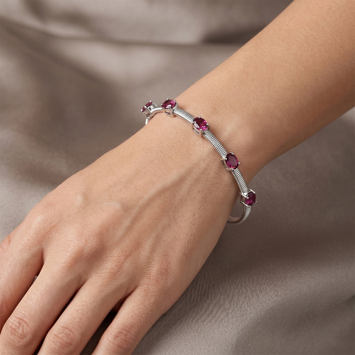 D'Joy - Natural Radiant Ember Garnet Full Bangle (Size - 7.5) in Rhodium Overlay Sterling Silver 2.85 Ct. 8515940 2
