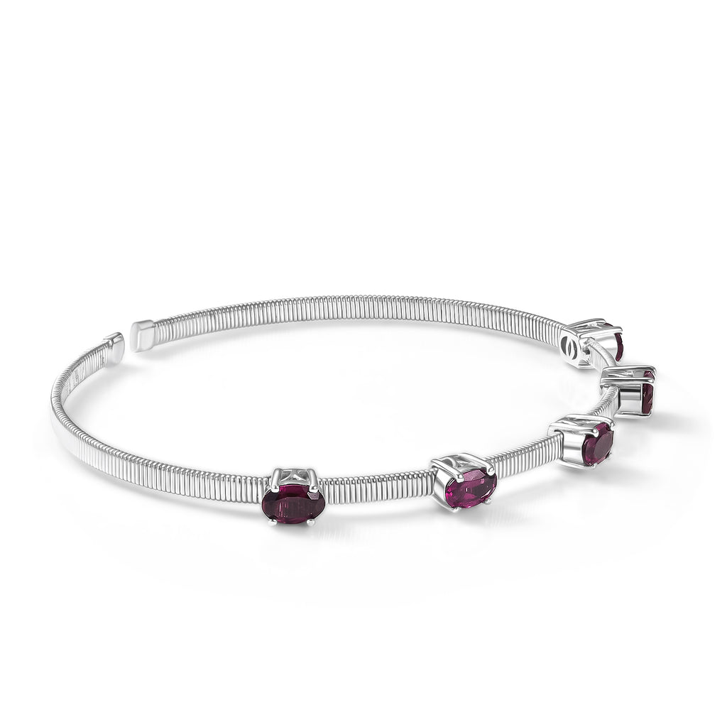 D'Joy - Natural Radiant Ember Garnet Full Bangle (Size - 7.5) in Rhodium Overlay Sterling Silver 2.85 Ct._8515940_3