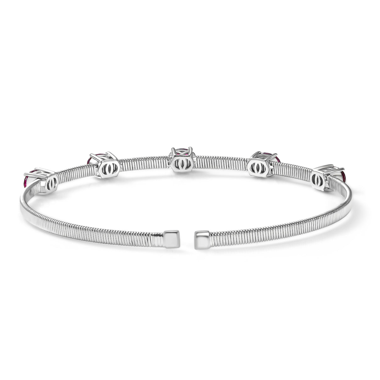 D'Joy - Natural Radiant Ember Garnet Full Bangle (Size - 7.5) in Rhodium Overlay Sterling Silver 2.85 Ct. 8515940 5