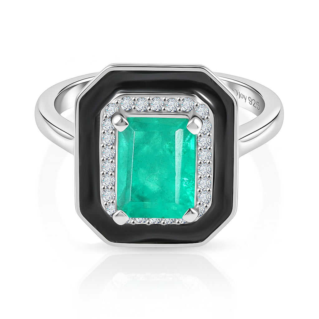 D'Joy Emeraldine Triplet Quartz & White Zircon Halo Ring in Rhodium Overlay Sterling Silver 2.14 Ct._8516104