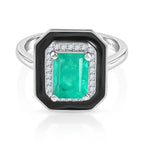 D'Joy Emeraldine Triplet Quartz & White Zircon Halo Ring in Rhodium Overlay Sterling Silver 2.14 Ct._8516104