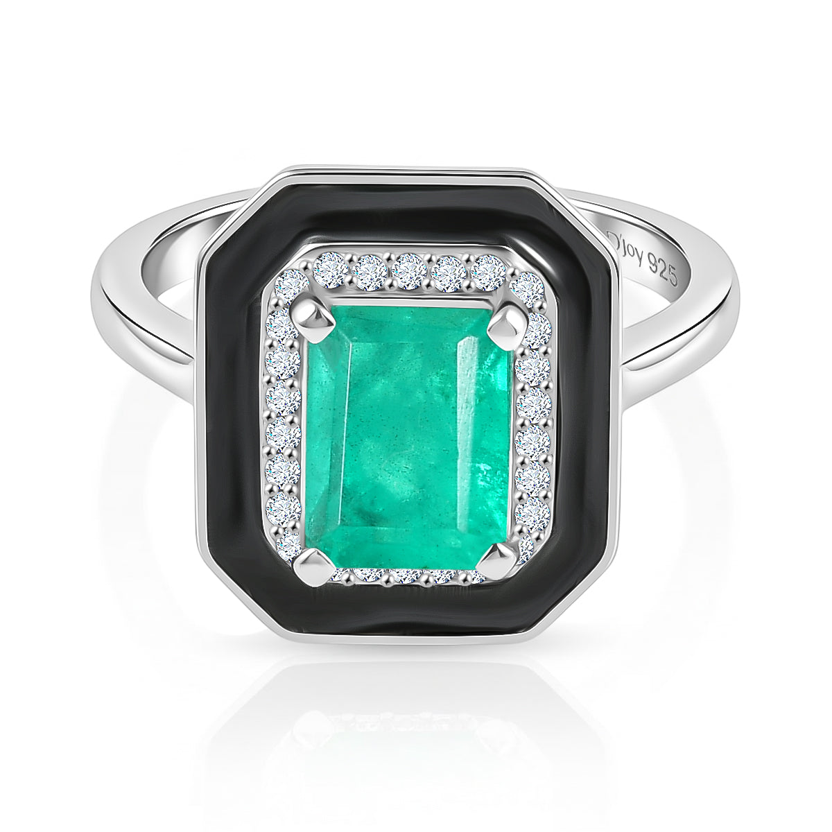 D'Joy Emeraldine Triplet Quartz &amp; White Zircon Halo Ring in Rhodium Overlay Sterling Silver 2.14 Ct. V32514321 0