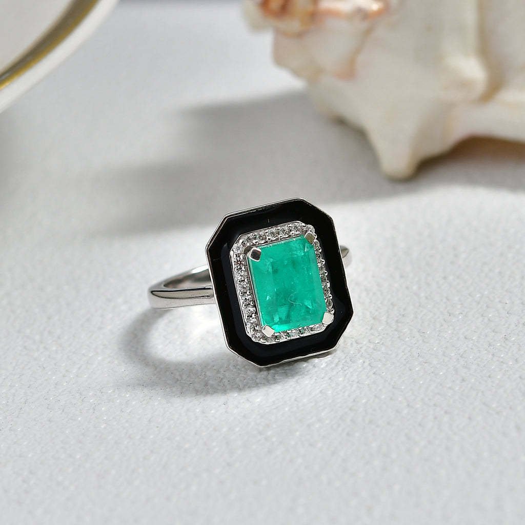 D'Joy Emeraldine Triplet Quartz & White Zircon Halo Ring in Rhodium Overlay Sterling Silver 2.14 Ct._8516104_2