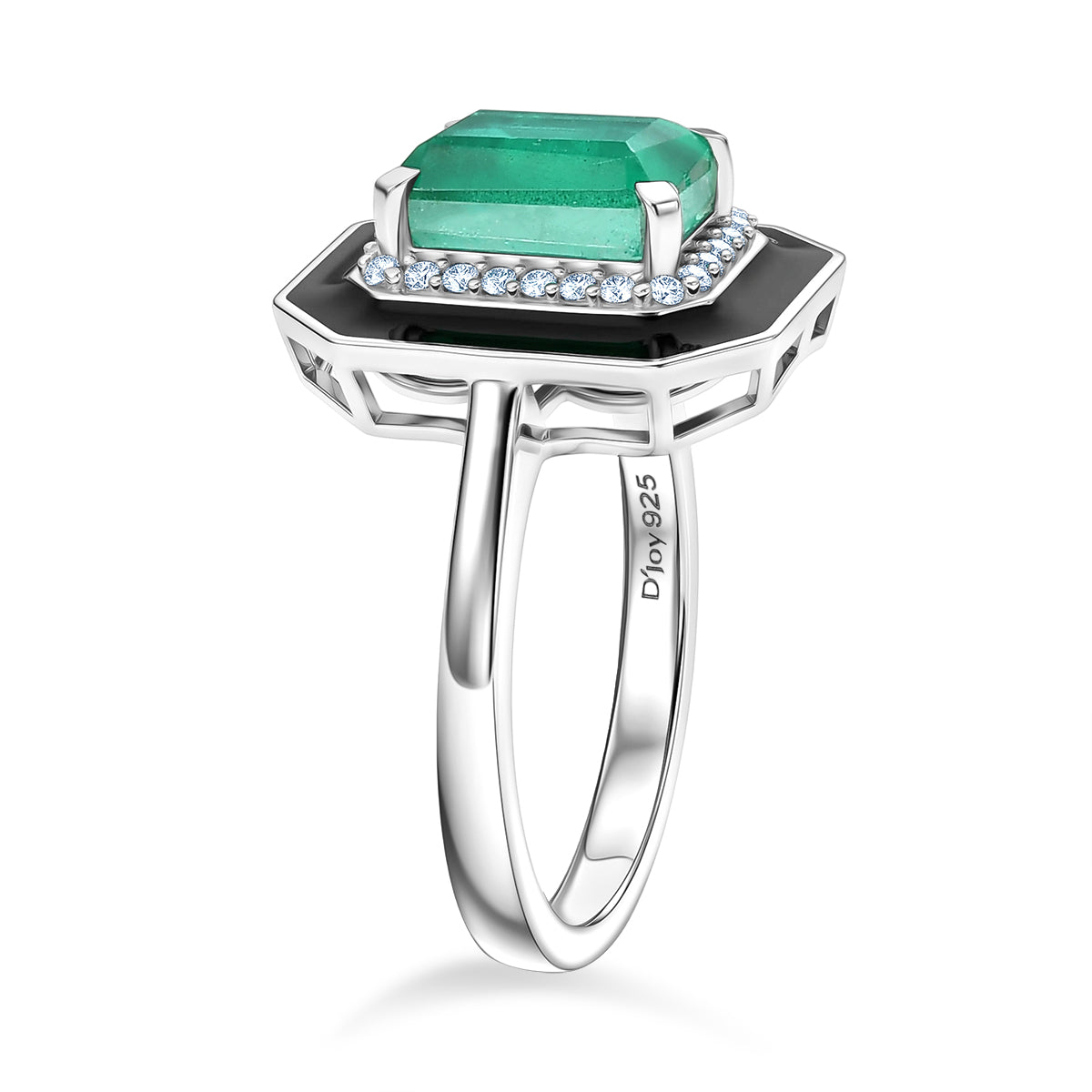 D'Joy Emeraldine Triplet Quartz &amp; White Zircon Halo Ring in Rhodium Overlay Sterling Silver 2.14 Ct. V32514321 4