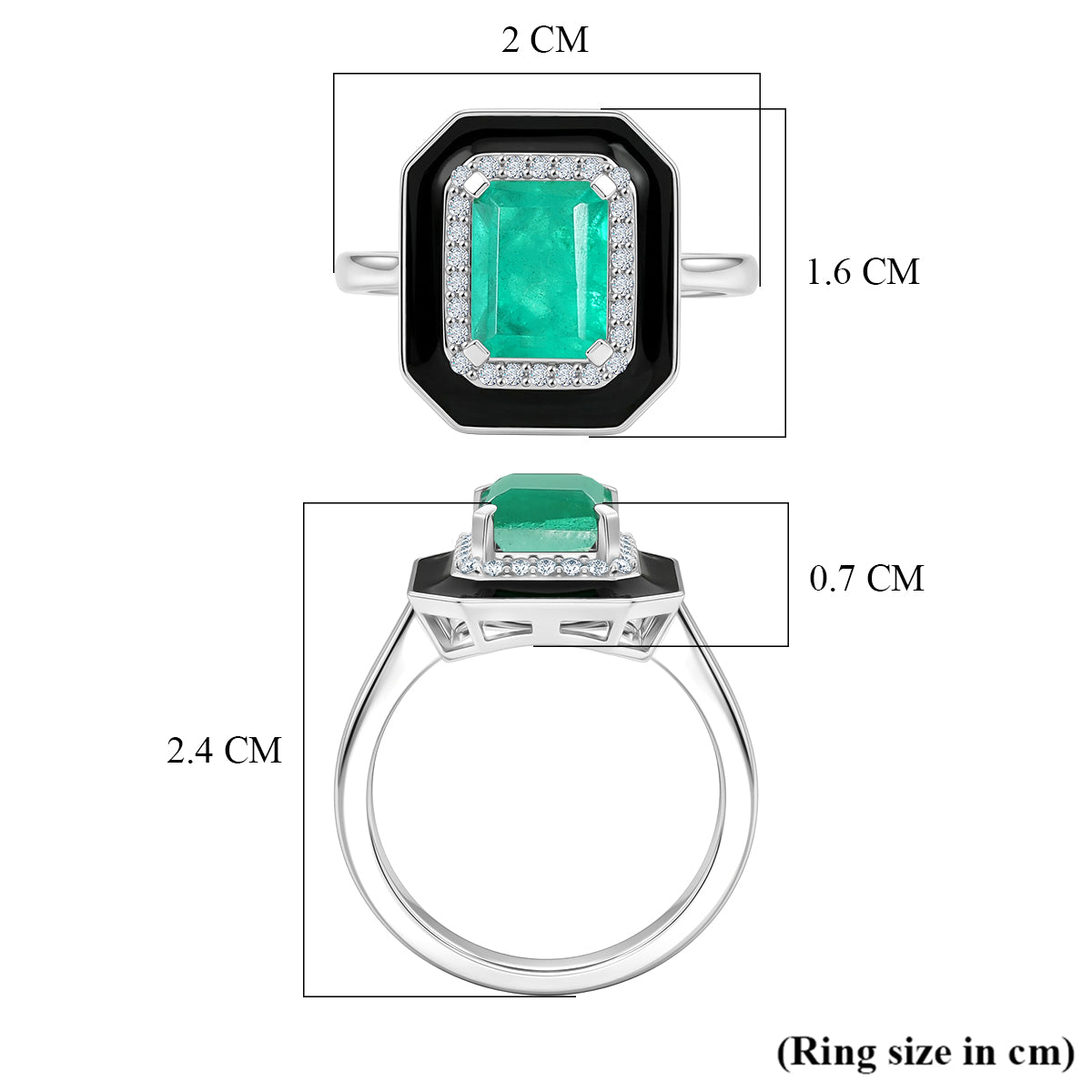 D'Joy Emeraldine Triplet Quartz &amp; White Zircon Halo Ring in Rhodium Overlay Sterling Silver 2.14 Ct. V32514321 6
