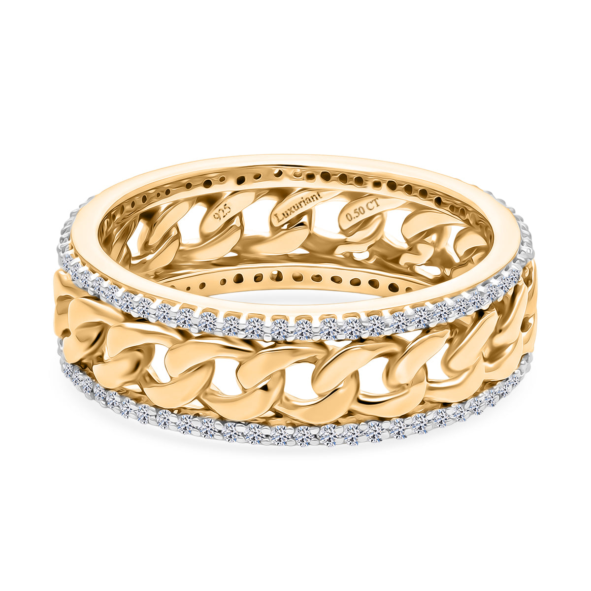 LUXURIANT 0.51 ct. Lab Grown Diamond Curb Chain Band Ring in 18K Vermeil Yellow Gold Plated Sterling Silver (SI-GH) 8516132 0