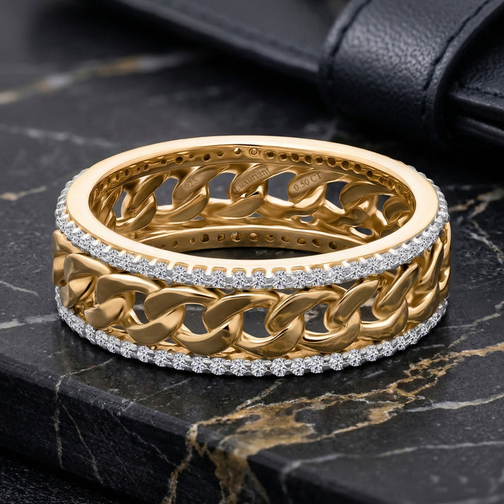 LUXURIANT 0.51 ct. Lab Grown Diamond Curb Chain Band Ring in 18K Vermeil Yellow Gold Plated Sterling Silver (SI-GH) 8516132 2