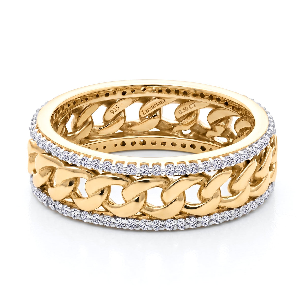LUXURIANT 0.51 ct. Lab Grown Diamond Curb Chain Band Ring in 18K Vermeil Yellow Gold Plated Sterling Silver (SI-GH) 8516212 0