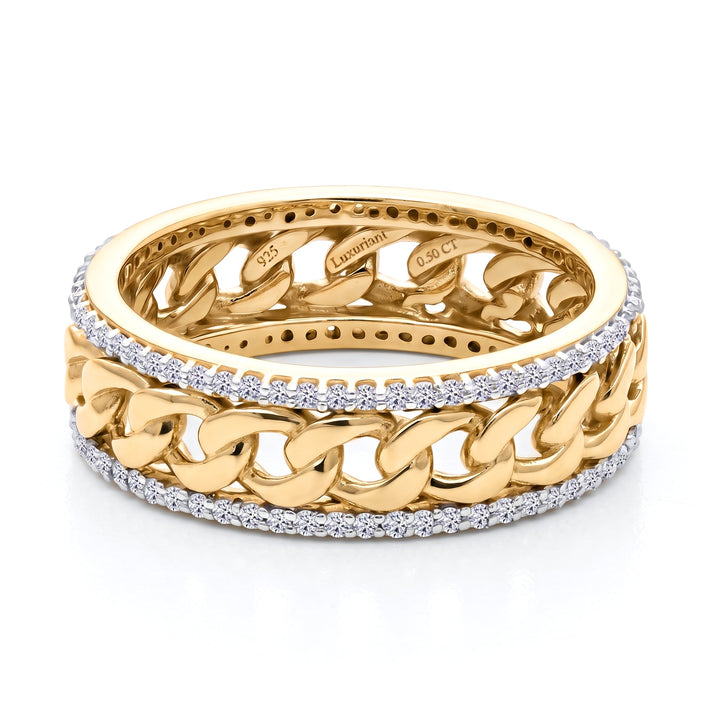 LUXURIANT 0.51 ct. Lab Grown Diamond Curb Chain Band Ring in 18K Vermeil Yellow Gold Plated Sterling Silver (SI-GH) 8516212 1