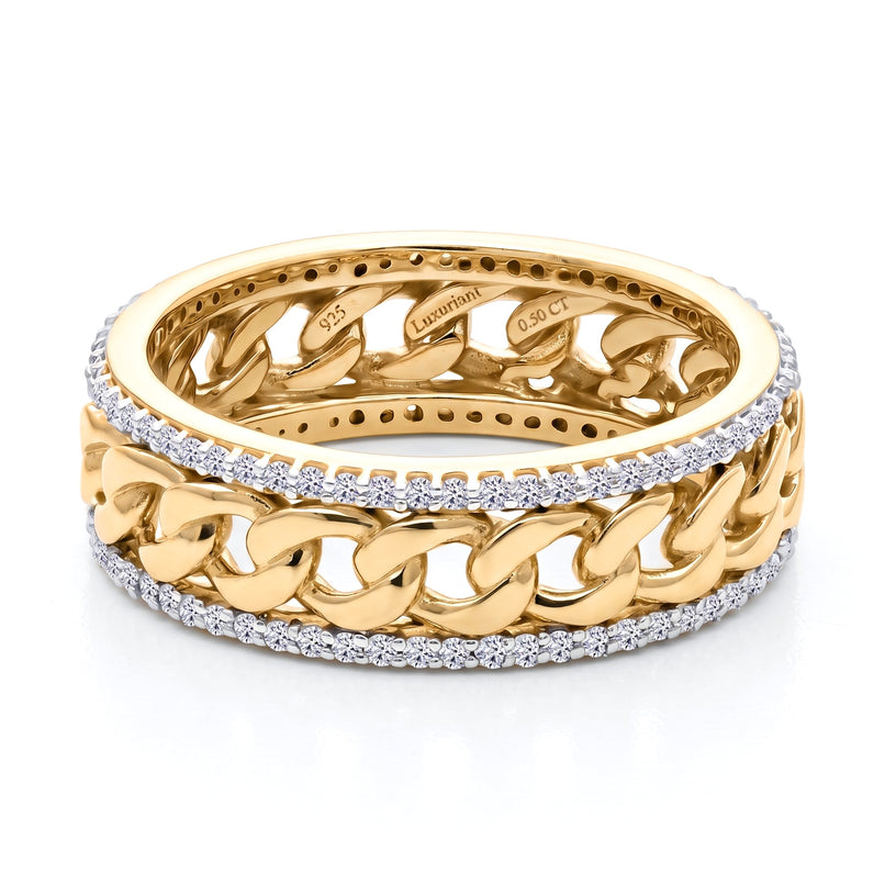 Luxuriant SI/GH Lab Grown Diamond Band Ring in 18K Vermeil Yellow Gold Plated Sterling Silver 0.51 Ct._8516212