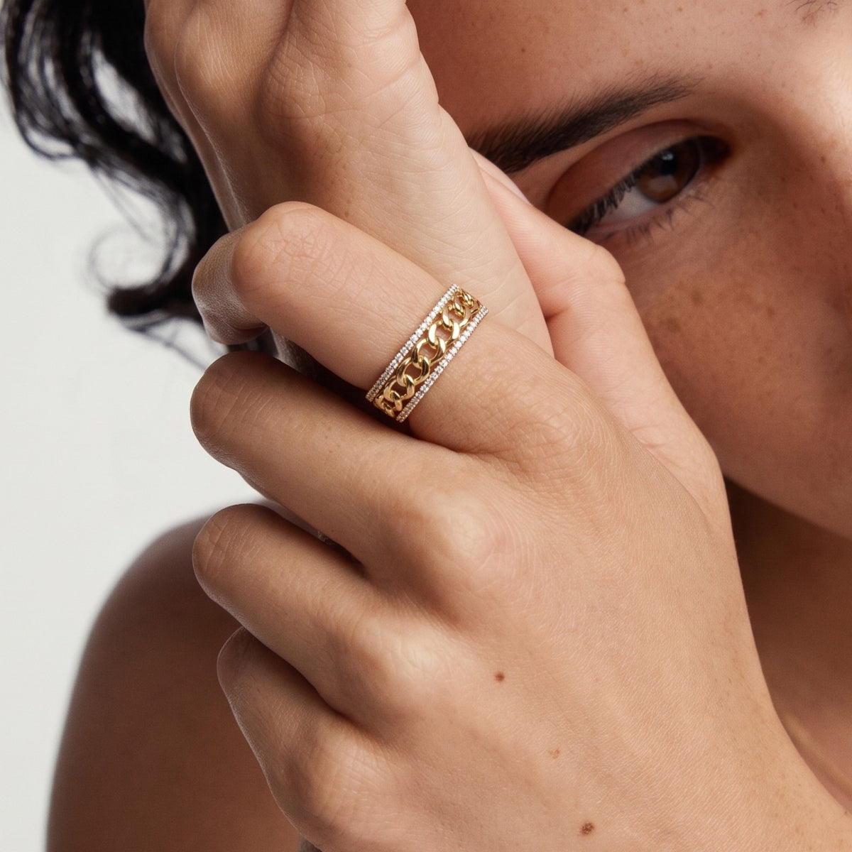 LUXURIANT 0.51 ct. Lab Grown Diamond Curb Chain Band Ring in 18K Vermeil Yellow Gold Plated Sterling Silver (SI-GH) 8516212 2