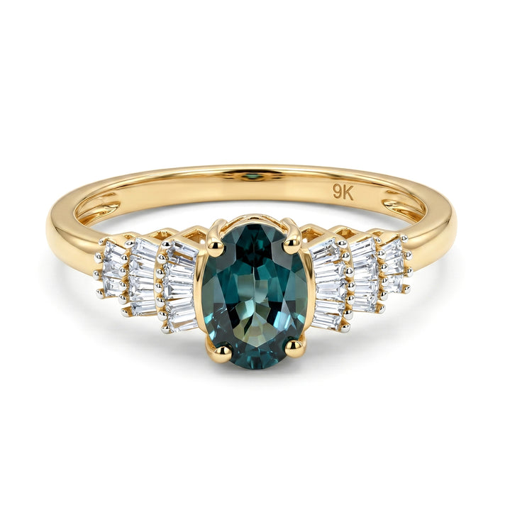 9K Yellow Gold AAA Mutuca Indicolite &amp; Natural White Diamond Ballerina Ring 1.00 Ct. V32624350 1