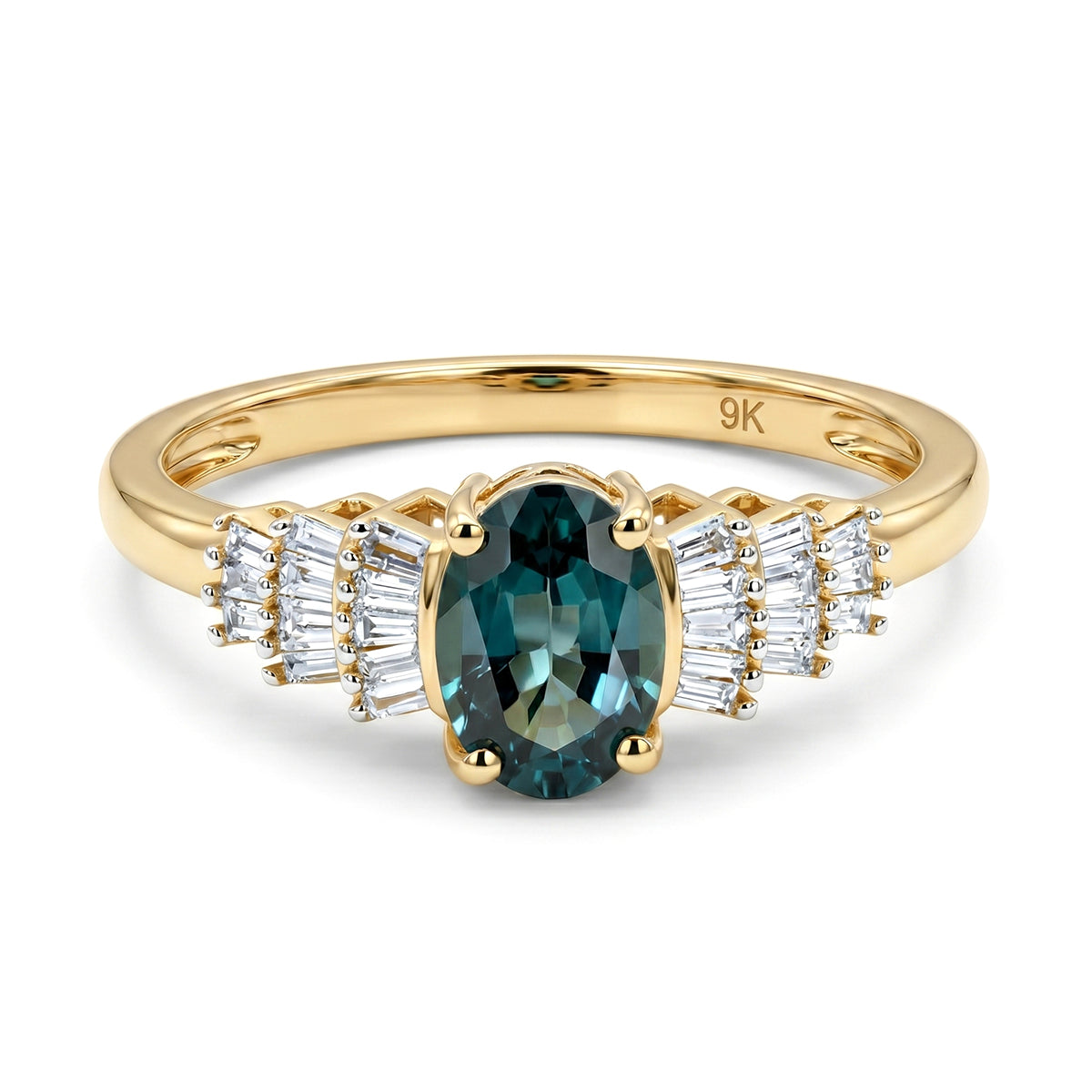 9K Yellow Gold AAA Mutuca Indicolite &amp; Natural White Diamond Ballerina Ring 1.00 Ct. V32517783 0