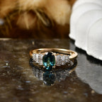 9K Yellow Gold AAA Indicolite & Natural White Diamond Ring 1.00 Ct._8516236_2