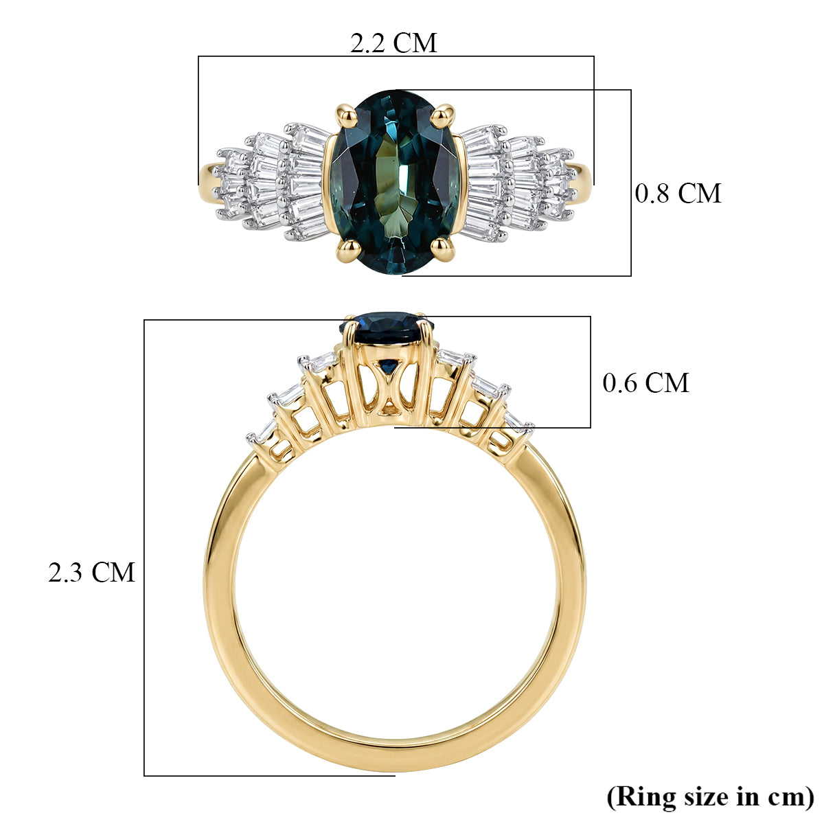 9K Yellow Gold AAA Mutuca Indicolite &amp; Natural White Diamond Ballerina Ring 1.00 Ct. V32517783 6