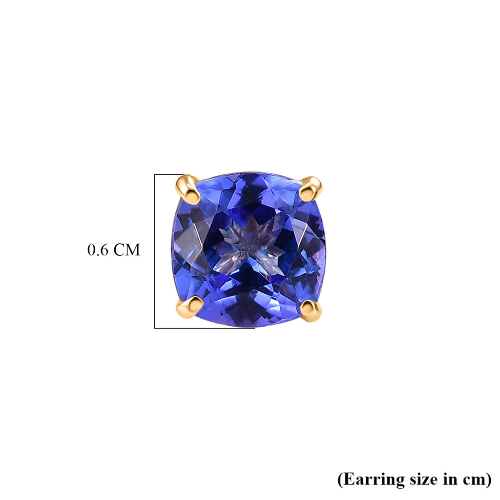 MEGA WAREHOUSE CLEARANCE DEAL - 9K Yellow Gold Tanzanite (Cushion) Solitaire Stud Push Post Earring 2.60 Ct._8516256_4
