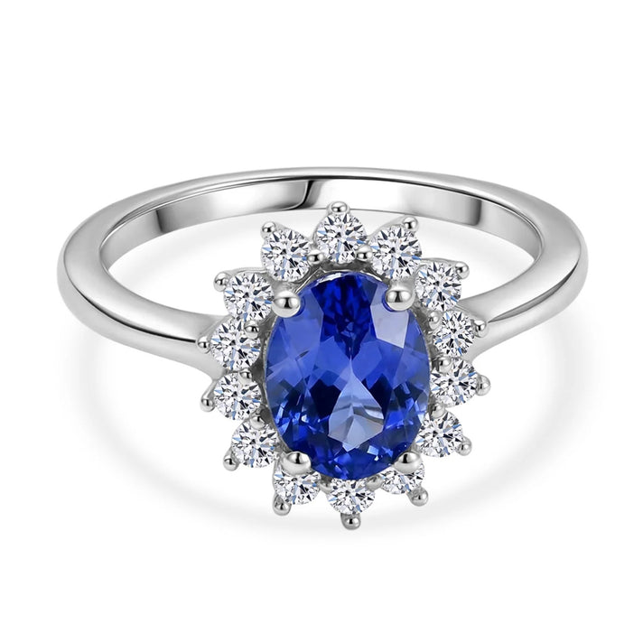 Luxuriant Tanzanite &amp; SI-G/H Lab Grown Diamond Halo Ring in Rhodium Overlay Sterling Silver 1.73 Ct. 8516257 1