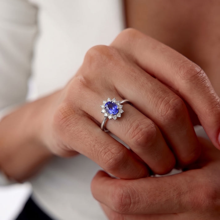 Luxuriant Tanzanite &amp; SI-G/H Lab Grown Diamond Halo Ring in Rhodium Overlay Sterling Silver 1.73 Ct. 8516257 2