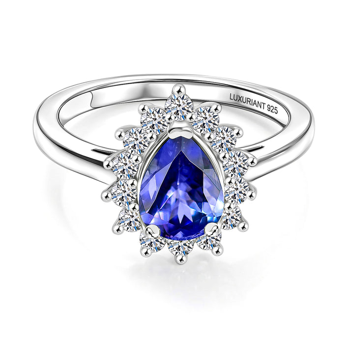 Luxuriant Tanzanite &amp; SI-G/H Lab Grown Diamond Halo Ring in Rhodium Overlay Sterling Silver 1.52 Ct. 8516296 1