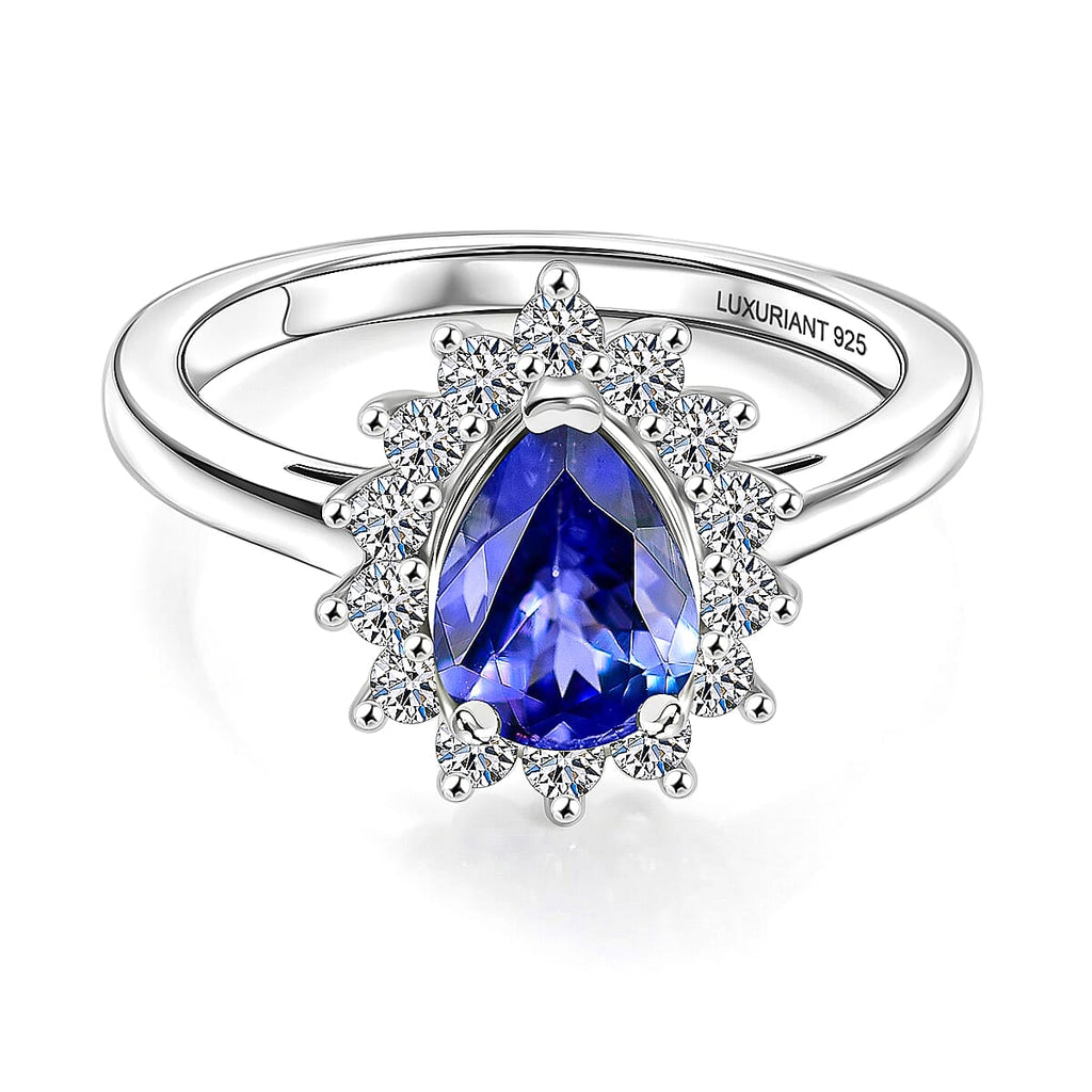 Luxuriant Tanzanite & SI-G/H Lab Grown Diamond Halo Ring in Rhodium Overlay Sterling Silver 1.52 Ct._8516303