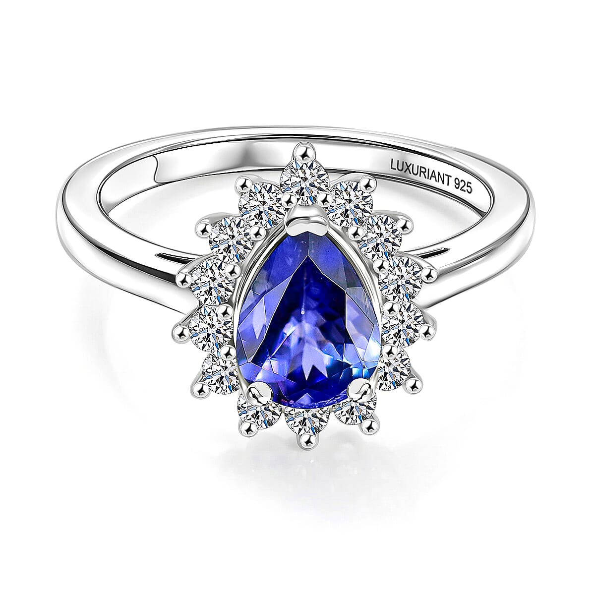 Luxuriant Tanzanite &amp; SI-G/H Lab Grown Diamond Halo Ring in Rhodium Overlay Sterling Silver 1.52 Ct. V32605930 0