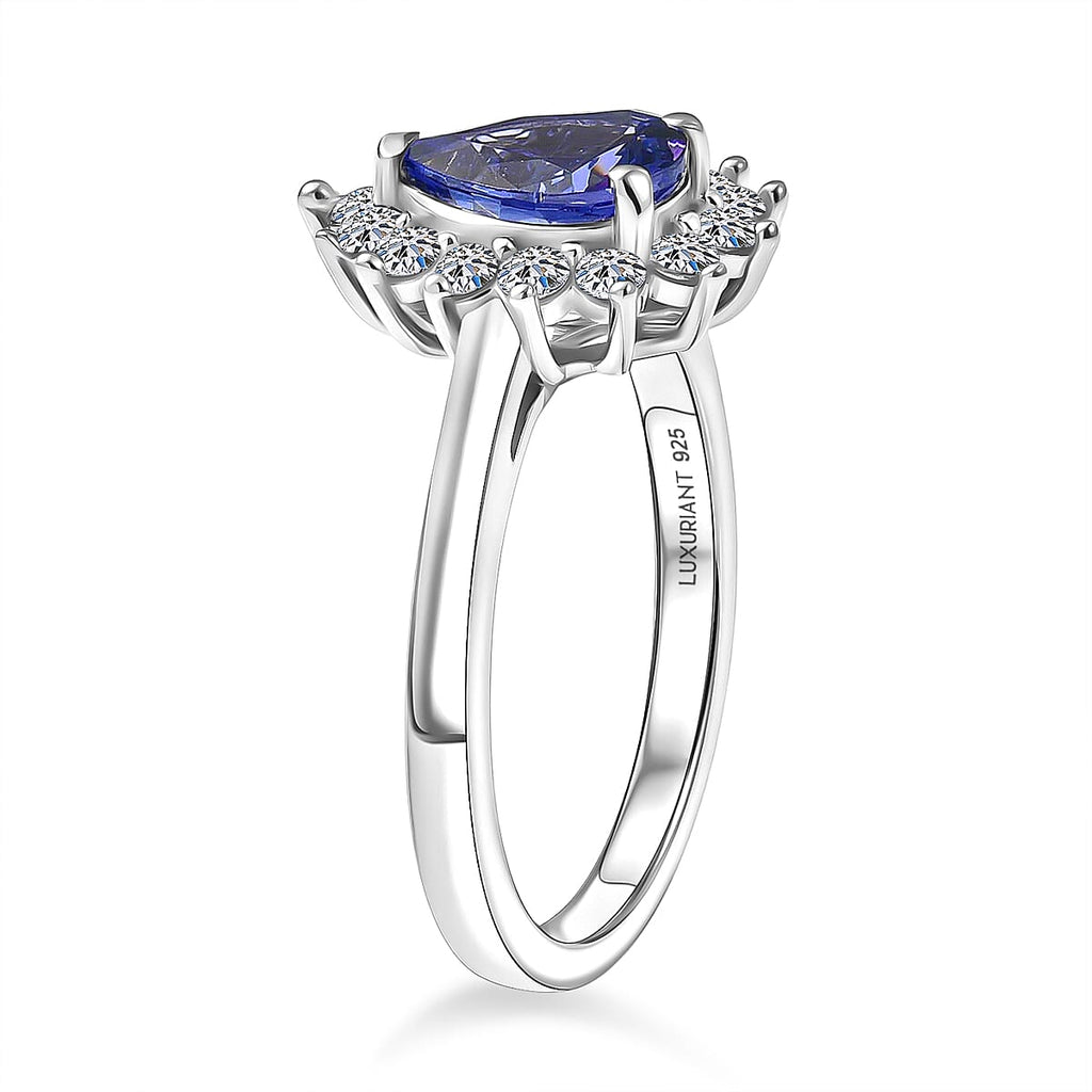Luxuriant Tanzanite & SI-G/H Lab Grown Diamond Halo Ring in Rhodium Overlay Sterling Silver 1.52 Ct._8516303_3