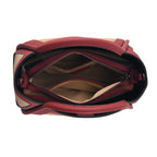 2 Piece Genuine Leather Check Stripe Tote Bag with Matching Zip Pouch - Burgundy & Multi_8516359_6