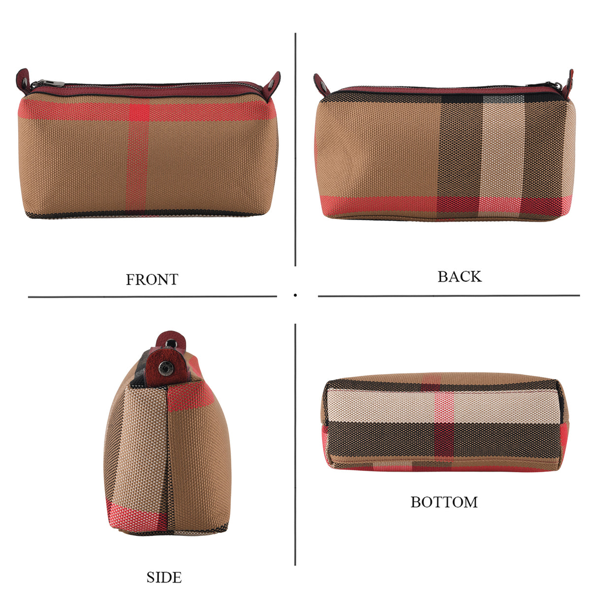 Designer Inspired-  Genuine Leather Check Stripe Tote Bag with Matching Zip Pouch - Burgundy V32519438 7