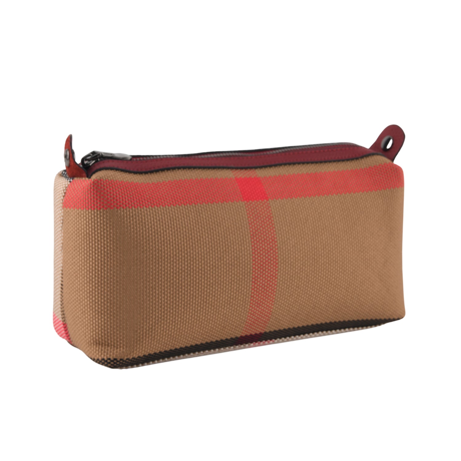Designer Inspired-  Genuine Leather Check Stripe Tote Bag with Matching Zip Pouch - Burgundy V32519438 8