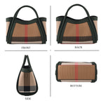 2 Piece Genuine Leather Check Stripe Tote Bag with Matching Zip Pouch - Dark Green & Multi_8516360_4