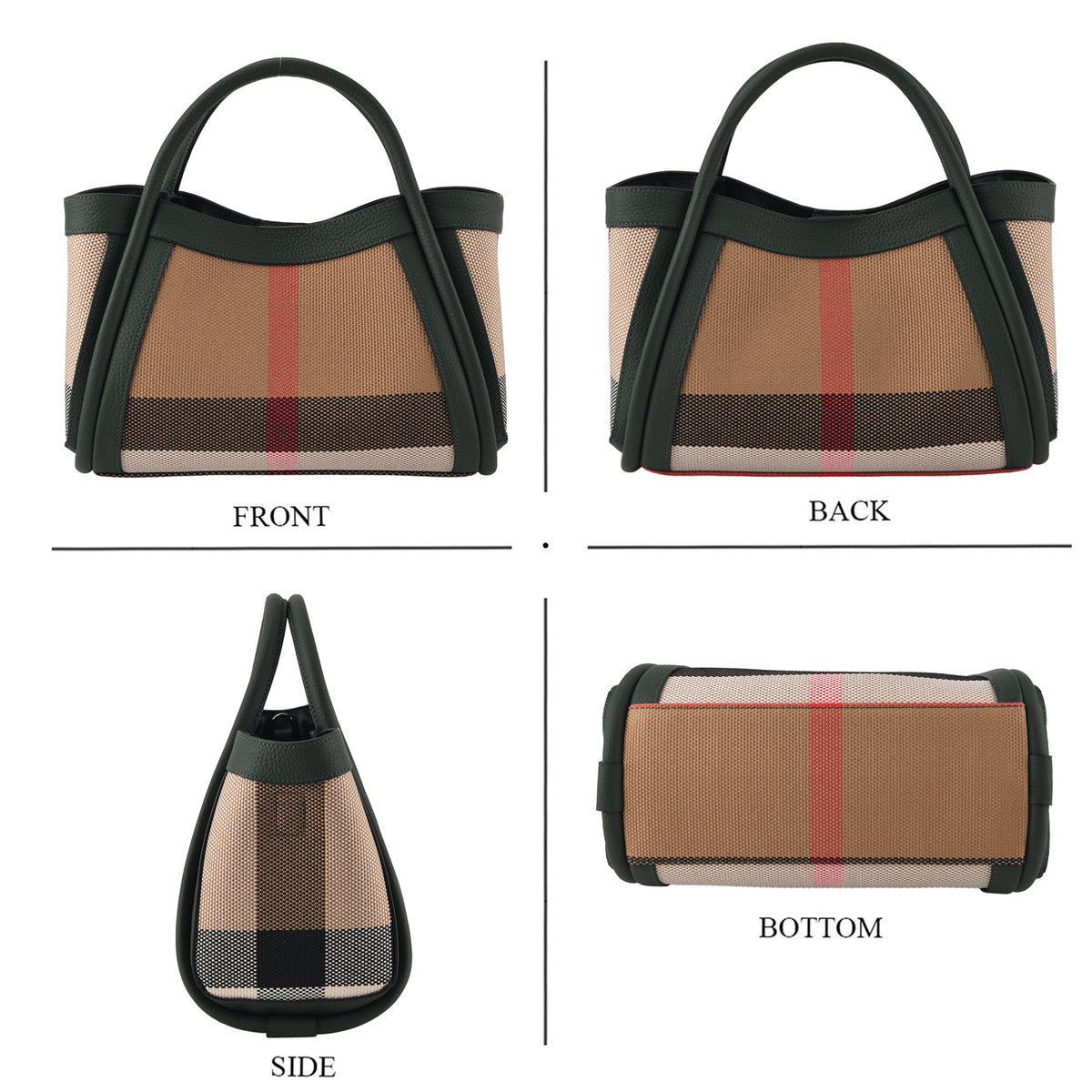 Designer Inspired-  Genuine Leather Check Stripe Tote Bag with Matching Zip Pouch - Green V32604215 4