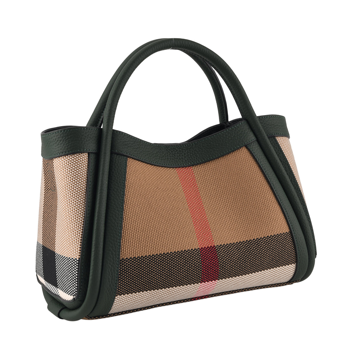 Designer Inspired-  Genuine Leather Check Stripe Tote Bag with Matching Zip Pouch - Green V32604215 5