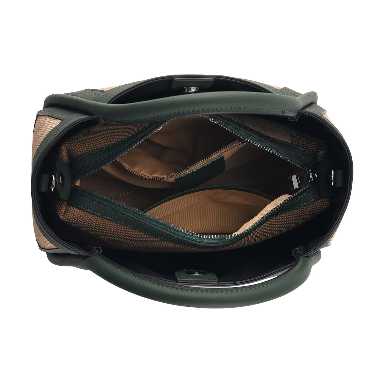 Designer Inspired-  Genuine Leather Check Stripe Tote Bag with Matching Zip Pouch - Green V32604215 6