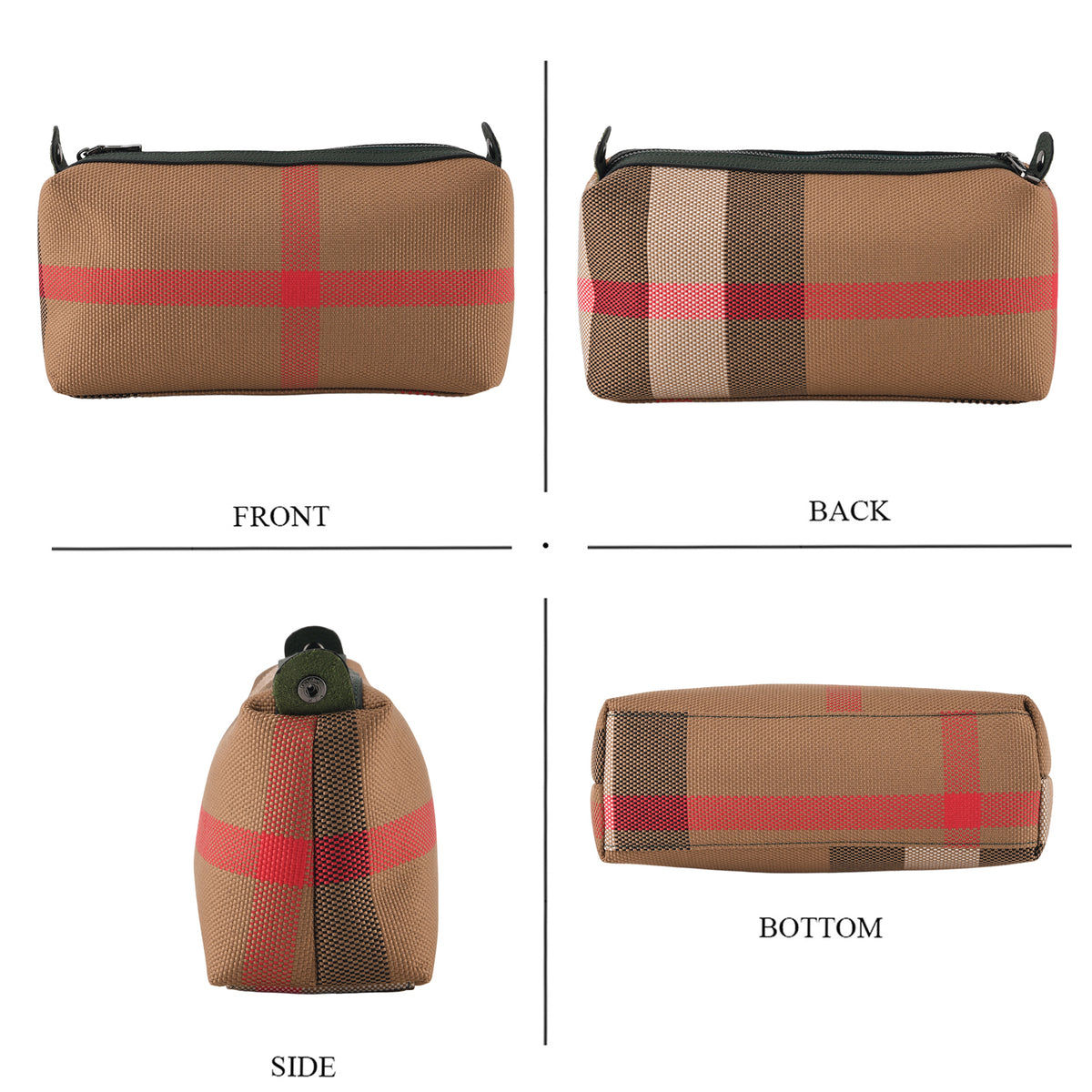 Designer Inspired-  Genuine Leather Check Stripe Tote Bag with Matching Zip Pouch - Green V32604215 7