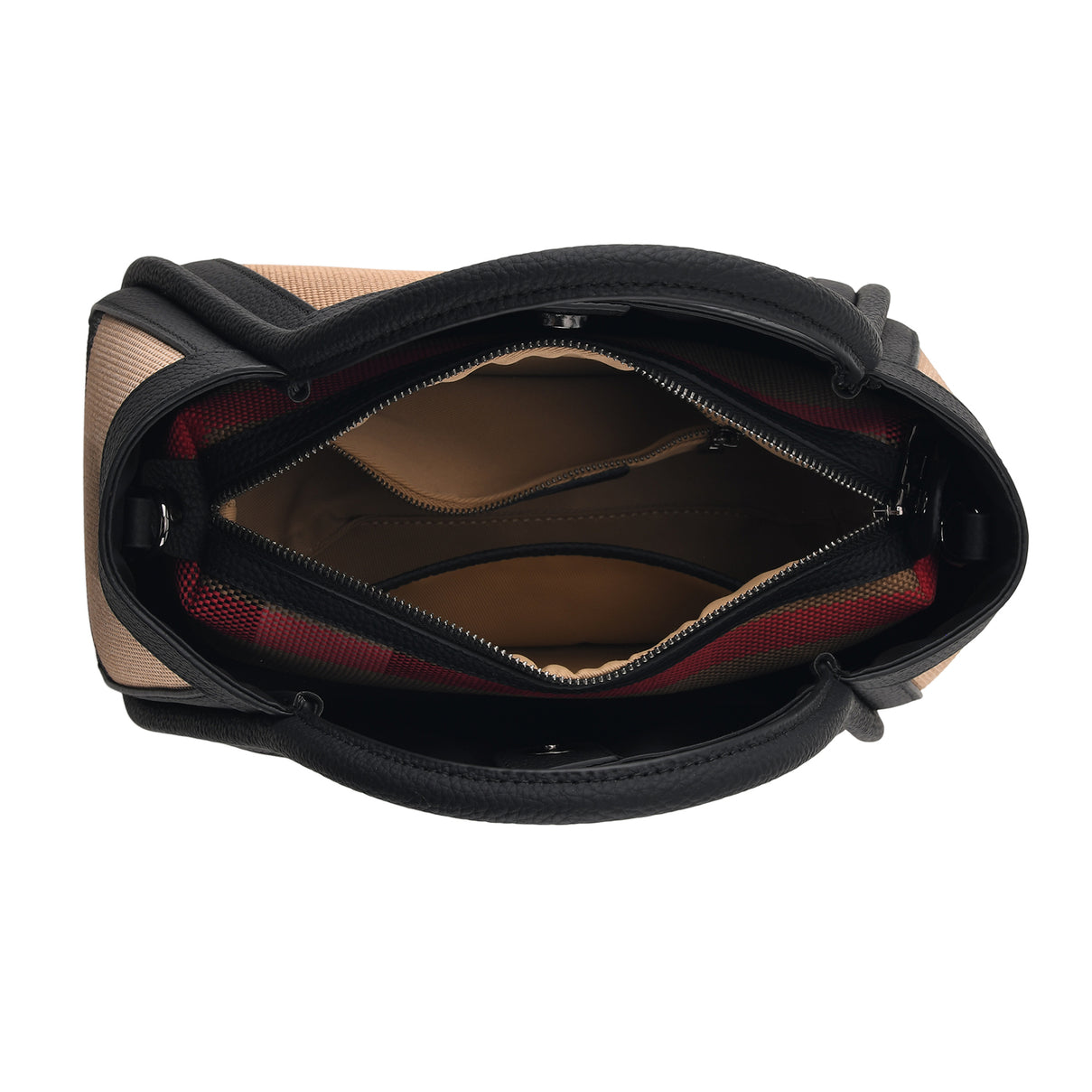 Designer Inspired-  Genuine Leather Check Stripe Tote Bag with Matching Zip Pouch - Black V32518729 6