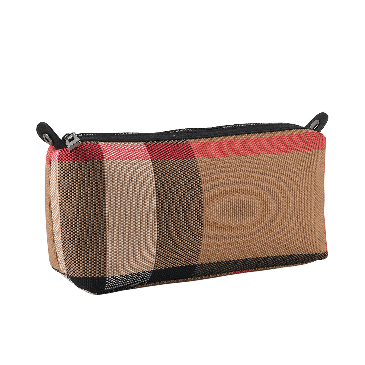 Designer Inspired-  Genuine Leather Check Stripe Tote Bag with Matching Zip Pouch - Black V32518729 8