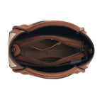 2 Piece Genuine Leather Check Stripe Tote Bag with Matching Zip Pouch - Brown & Multi_8516362_6