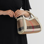 2 Piece Genuine Leather Check Stripe Tote Bag with Matching Zip Pouch - White & Multi_8516363_3