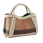 2 Piece Genuine Leather Check Stripe Tote Bag with Matching Zip Pouch - White & Multi_8516363_5